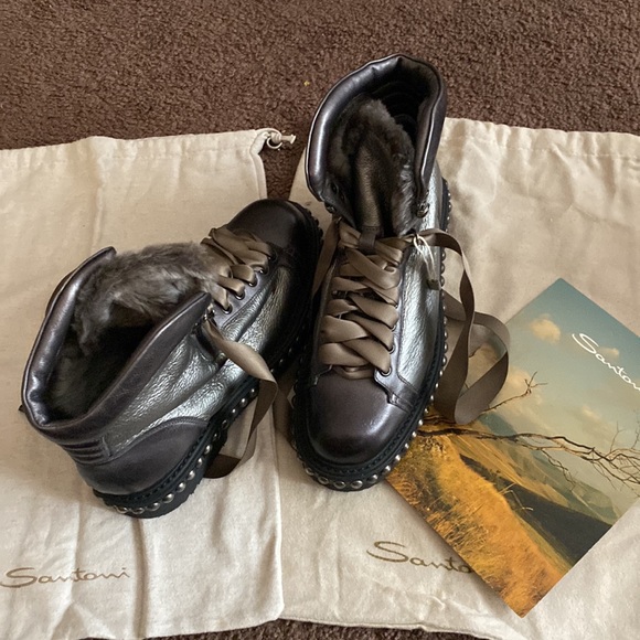 Santoni boots with studs and soft fur lining - Picture 4 of 8